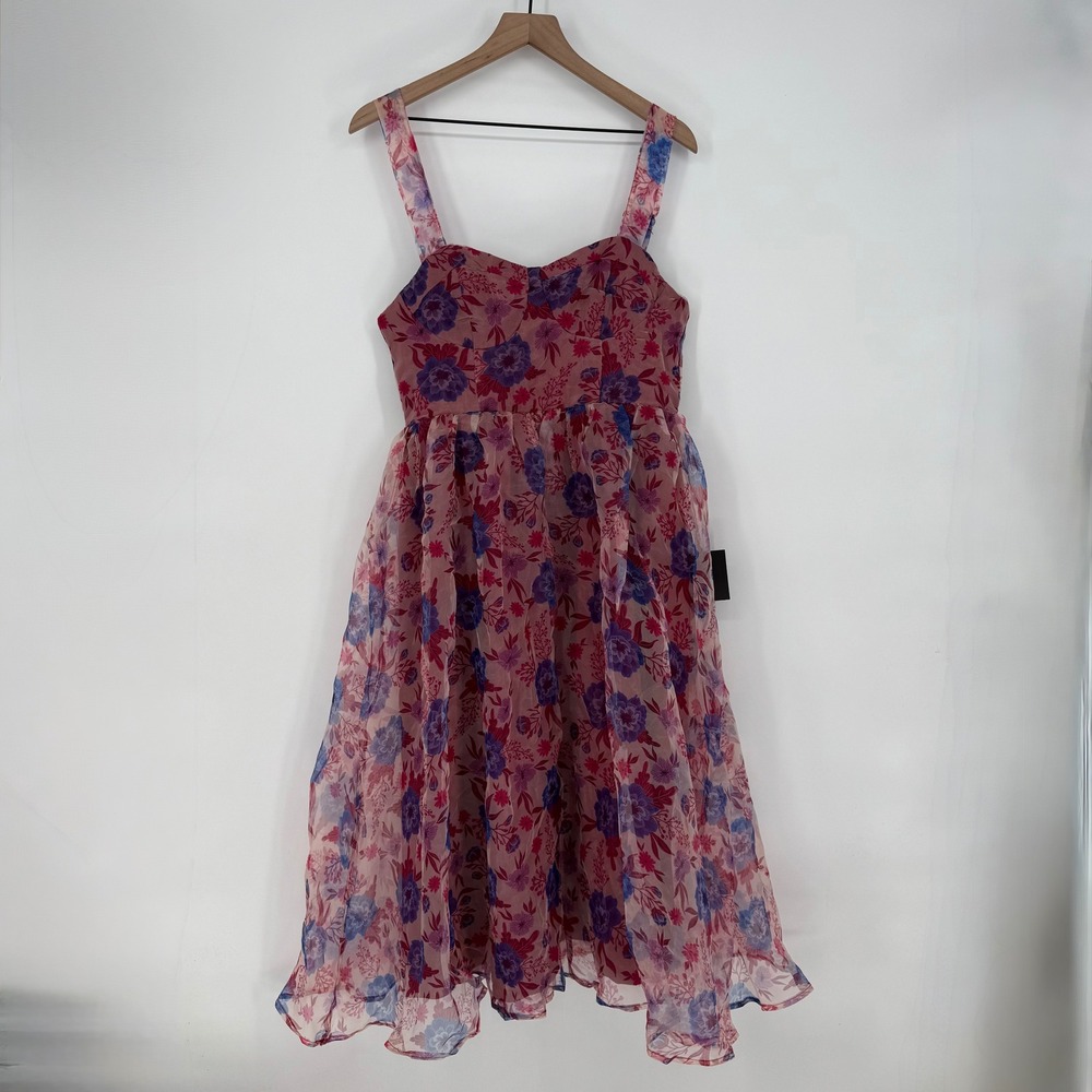 Lulus Delightful Look Magenta Floral Print Bustier‎ Midi Skater Dress Size L - Picture 2 of 14